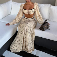 Nouvelles collections d'été 2026 de vêtements féminins transfrontaliers de Chine : Ensemble décontracté sexy en polyester à pois, robe nuisette à manches longues