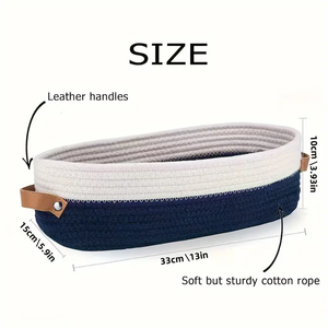 Màu xám dệt giỏ lưu trữ với da xử lý đa mục đích bông dây tổ chức hộp đôi xử lý máy tính để bàn giỏ kệ - Product Image 6