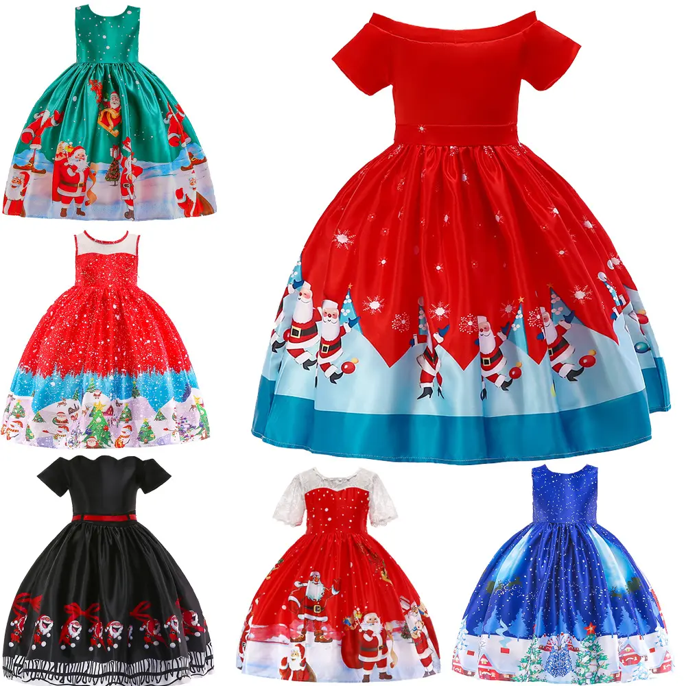 Vêtements de la journée de noël pour enfants, robe de danse en Satin, nouveau Design, en Satin, imprimé de dessin animé, blanc, pour filles