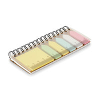 Bloc-notes promotionnel en PP avec couverture rigide, notes adhésives, 5 marque-pages de couleur assortie, papier recyclé écologique, impression numérique, reliure à anneaux