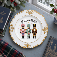 Assiette de présentation élégante en plastique Casse-Noisette 13 pouces, motif imprimé UV avec bordure perlée dorée pour fêtes de Noël et réunions de famille