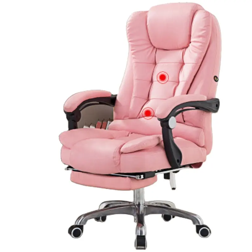 Chaise de bureau ergonomique pivotante et pivotante, pour femmes et adultes, meuble de bureau avec Massage par vibrations, fauteuil électrique, rose