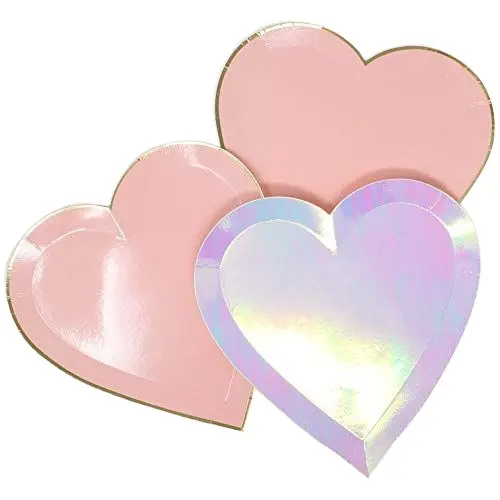Colorful heart shape printing disposable paper design plates 7/9 inch