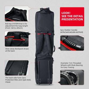 Muestra Gratuita de Funda de Viaje Plegable y Reutilizable para Esquí y Snowboard de 160 CM, Fabricada en Oxford, con Correa Desmontable de Cuero Genuino - Product Image 6