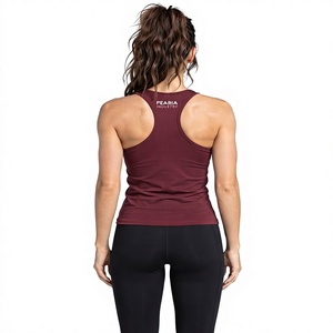 Pearia Industry Women's <b>Maroon</b> Racerback Tank <b>Top</b> Scoop Neck Breathable 100% Cotton Knitted Digital Printed Sleeveless Sports - Product Image 2