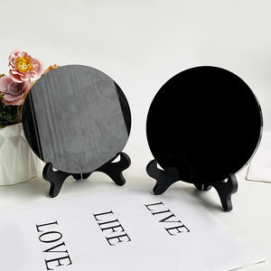 Espejo de Obsidiana Negra Cristalina al por Mayor, Losa Redonda de 10cm y 15cm con Soporte, Artesanía de Cristal para Decoración - Product Image 1