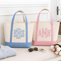 Sac fourre-tout en toile personnalisé pour bébé avec monogramme brodé, toile épaisse à carreaux, sac fourre-tout réutilisable pour les courses