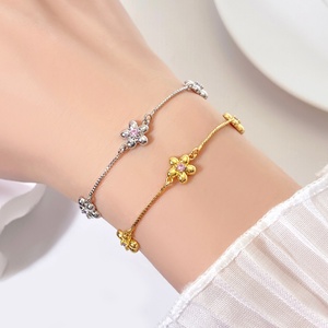 Minimalist Jewelry Trendy <b>Bracelet</b> 18K Gold Plated Shiny CZ Stone Daisy Flower <b>Bracelets</b> for <b>Women</b> - Product Image 2