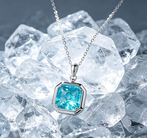 Collar de Plata 925 con Cristal Paraiba, Diseño Cuadrado Brillante, para Fiestas, Vacaciones, Uso Diario, Regalo de Cumpleaños para Chicas, Sorpresa - Product Image 4