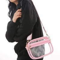 Sac bandoulière transparent en PVC personnalisé 2026, approuvé pour les stades, rose tendance, avec large sangle amovible, pliable