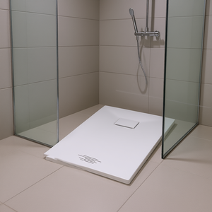 Base de Ducha SMC Rectangular de 39.4x27.6 Pulgadas, Color Blanco, Lista para Azulejos, con Drenaje Central, Instalación en el Suelo - Product Image 2