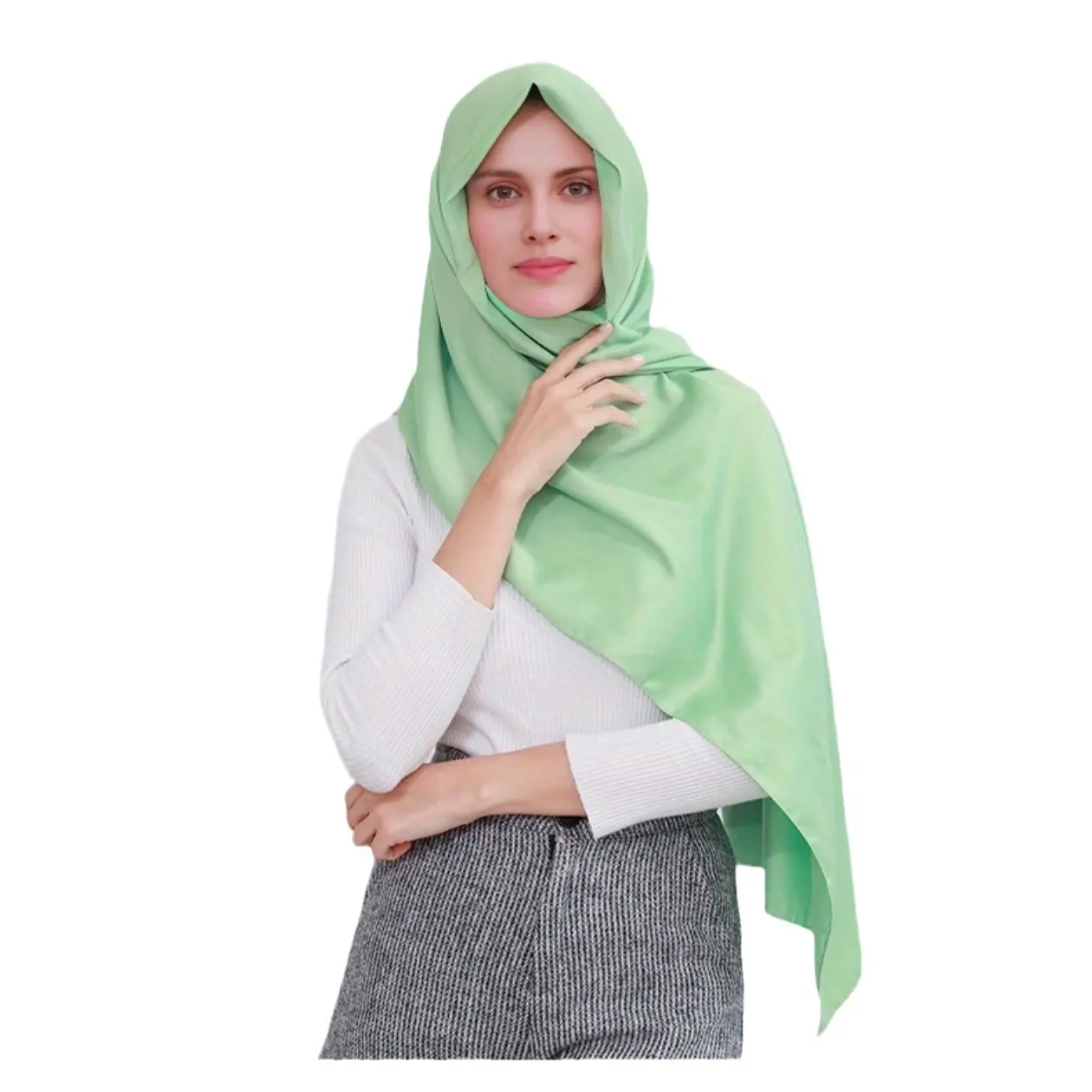 Hotsale high quality custom logo women lady female light weight breathable muslim satin blank solid color headscarf scarf hijab