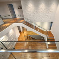 Gerade Doppelträger-Stahl-Holz-Treppe Platzsparendes Design Umweltfreundlich Langlebig für Apartments Hotels Anpassbar Innenbereich