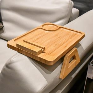 Plateau de canapé en bambou Pinxiang avec porte-gobelet et emplacement pour télécommande, pour collations et boissons, style moderne minimaliste - Product Image 2
