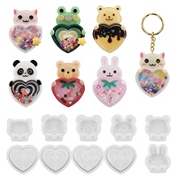 DM852 Moule en silicone pour résine époxy, motifs Chat, Lapin, Ours, Grenouille, pour boîte à sable mouvant, flacon shaker en forme de cœur, pendentif porte-clés, et kit de bijoux inclus