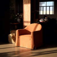 Fauteuil individuel moderne en bois orange avec roulettes, confortable pour salon, salle à manger, bar, housse amovible en polyester