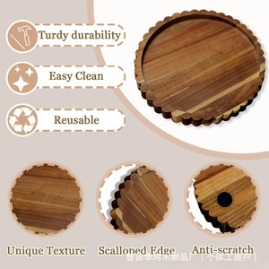 Wood Coffee Table <b>Tray</b> Round Lace Edge Natural Wood Color Serving <b>Tray</b> For Snacks Cakes <b>Tea</b> Coffee - Product Image 3