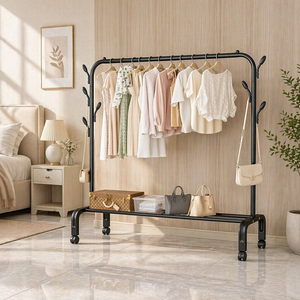 Porte-vêtements métallique à double tringle épaissi de qualité supérieure avec <span class=keywords><strong>roulettes</strong></span> mobiles, pour salon, chambre et buanderie - Product Image 1