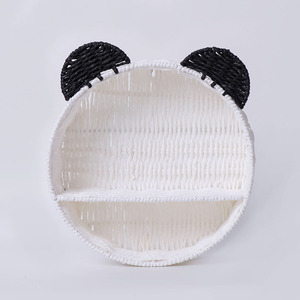 Panda Ear Wicker Rattan Shelf Round <b>Wall</b> Mounted <b>Storage</b> Basket For Bedroom Cosmetics Succulent Display Rack - Product Image 4