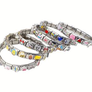Pulsera de dijes italiana de acero inoxidable, elástica, DIY, con dijes de dibujos animados, a la moda - Product Image 5