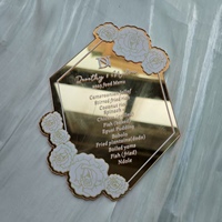 Cartes d'invitation élégantes en acrylique miroir or rose, invitation de mariage en verre, enveloppe en velours avec sceau de cire