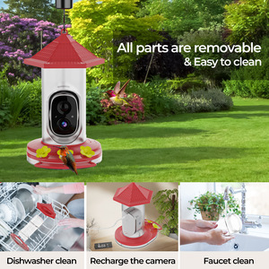 Mangeoire à colibris suspendue d'extérieur, écologique, élégante, alimentée à l'énergie solaire, étanche, en forme de fleur, distributeur d'eau intelligent pour oiseaux - Product Image 4