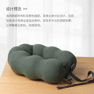 Almohada de Viaje en Forma de U con Espuma Viscoelástica, 28x26x14cm, Soporte Portátil para el Cuello, Verde Militar Caqui, para Viajes en Auto y Siestas - Product Image 1