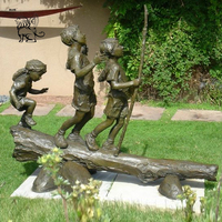 Statue de jardin en bronze grandeur nature BLVE, garçon et fille jouant, fontaine décorative extérieure
