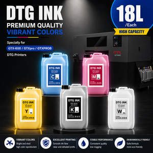 หมึกพิมพ์ DTG สีสันสดใส CMYK สีขาว 18 ลิตร ใช้ได้กับเครื่องพิมพ์ Brother GTX-600 GTXpro GTXPROB สำหรับเสื้อยืดผ้าฝ้าย จัดจำหน่ายโดยโรงงาน - Product Image 1