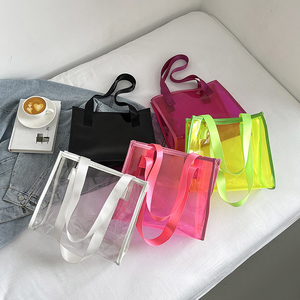 Candy Colored Cheap Plastic PVC Hand <b>Bag</b> Women Waterproof Stadium <b>Clear</b> Walker Tote <b>Bags</b> - Product Image 3