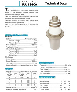Tube d'oscillation à triode électronique RF FU1184CA d'origine chinoise BEIJING, tube de puissance pour machine haute fréquence - Product Image 3