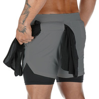 Shorts de sport décontractés de haute qualité avec entrejambe de 5 pouces, double couche en maille, avec compression, personnalisables 2-en-1, et sac à serviette de sport