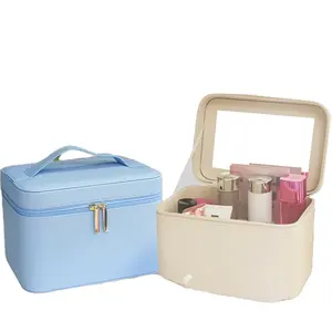 Fabricant Étui rigide de maquillage de voyage personnalisé Boîte de courtoisie avec miroir Grands mini sacs et étuis à cosmétiques professionnels en cuir artificiel