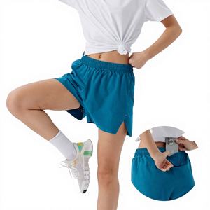 กางเกงขาสั้นเอวสูงสำหรับผู้หญิง ระบายอากาศได้ดี มีช่องใส่ของหลายช่อง พร้อมซับในตาข่ายยืดหยุ่น เหมาะสำหรับวิ่งและออกกำลังกาย - Product Image 1