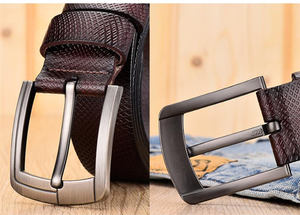 ホットセール メンズ グリッドエンボス加工 本革ベルト 金属合金ピンバックル レザーウエストベルト - Product Image 4
