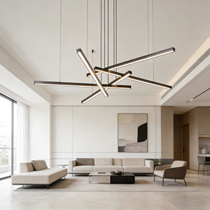 Luminaires suspendus linéaires LED pour <span class=keywords><strong>bureau</strong></span> et commerce, luminaires suspendus modernes pour salon et escalier, noir, télécommande, aluminium, 3 ans <span class=keywords><strong>de</strong></span> garantie - Product Image 1