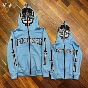 High Street Hommes Casual Full Zip up Sweat À Capuche Veste Long Pull Tricoté Avec Crâne Imprimer Conception Hoodies - Product Image 4