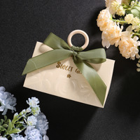 Boîte à dragées élégante en bois avec logo personnalisé, gaufrée, pour mariage, avec sac cadeau en papier et nœud en ruban, souvenir, vente en gros