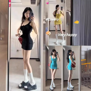 Black Halter Bodycon Dress Tight Waist Solid Color Summer Party Wear Women's Short Skirt Casual Dresses - Product Image 1