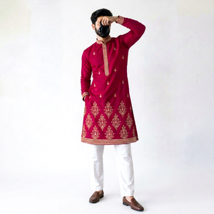 Premium <b>Men</b>’s Royal Silk Heavy Embroidery <b>Kurta</b> Pajama Set – Boutique Finish Festive Wear - Product Image 1
