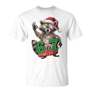 T-shirt de Noël festif avec motif raton laveur pour garçons et filles, taille 6-7 - Product Image 1
