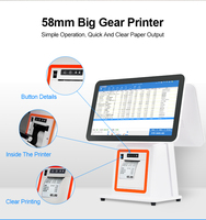 Terminal de point de vente double écran JSJ1200-D-W Windows/Linux/Android 15,6 pouces avec écran tactile capacitif 10 points et imprimante thermique intégrée 58mm/80mm