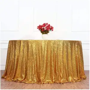 Pano de mesa super longo Bling Bling para comemoração de festivais ao ar livre, pano de mesa redondo de lantejoulas douradas