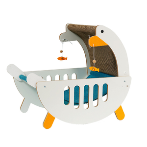 Cama rascador para gatos con forma <span class=keywords><strong>de</strong></span> ganso adorable, mueble multiusos para mascotas, tumbona rascadora <span class=keywords><strong>de</strong></span> cartón corrugado con campana <span class=keywords><strong>de</strong></span> juguete, venta al por mayor - Product Image 2