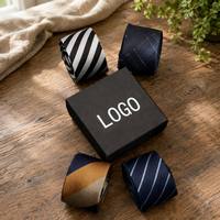 Corbata de poliéster de 1 pieza con diseño a rayas y cuadros, caja de regalo personalizable, logotipo personalizado, regalos de negocios y bodas, corbata para hombre de una sola pieza