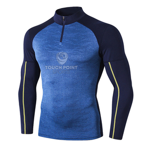 Lo último en tela de LICRA de poliéster de alta calidad, secado rápido, deporte, manga larga, cuarto de cremallera, correr, entrenamiento atlético, camiseta de gimnasio - Product Image 1