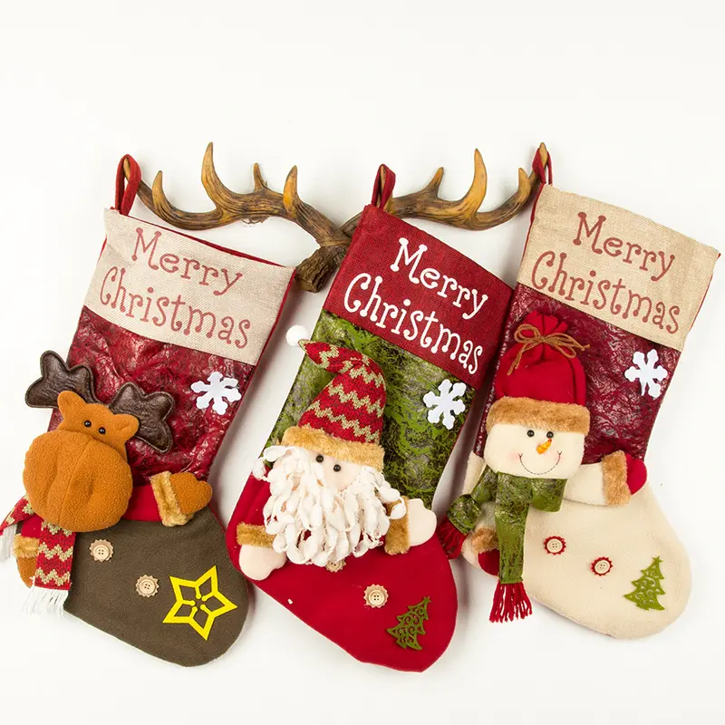48cm Merry Christmas 3D Decorative Santa Snowman Hanging Socks Gift Bag Large Christmas Decoration Stocking Gift Bag