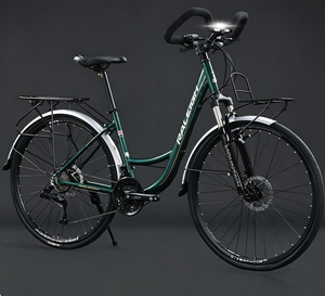 Vélo de route 27 pouces pour <span class=keywords><strong>femme</strong></span>, style classique vintage, avec garde-boue et porte-bagages, en alliage d'aluminium, 33 vitesses, pour cyclisme quotidien et loisirs adultes - Product Image 1