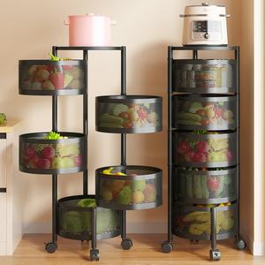 Chariot de cuisine, <span class=keywords><strong>étagère</strong></span> de rangement, panier à légumes et fruits multi-niveaux, paniers rotatifs à 360 degrés avec roulettes - Product Image 1