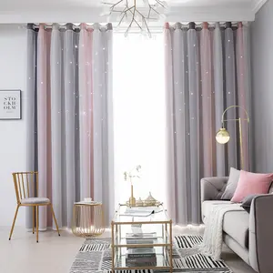Living Room Curtains Blackout Rainbow Color Hollow Star Kids Girls Bedroom Window Double Layer Blackout Ready Made Curtains For Living Room